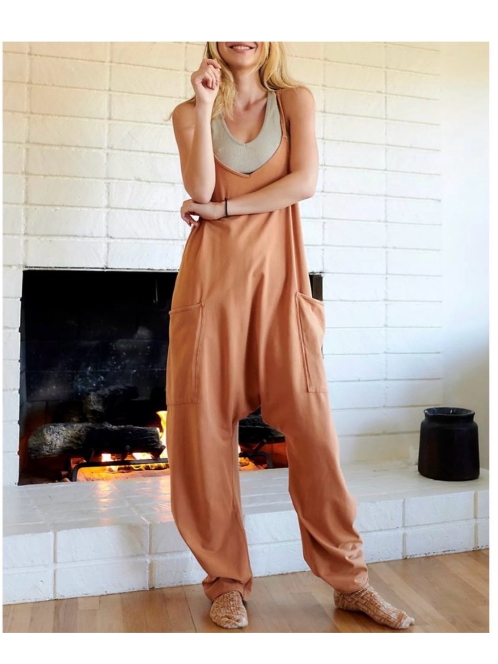 Free People Hot Shot Onesies Relaxed Scoop-Neck Jumpsuit in Rust size medium